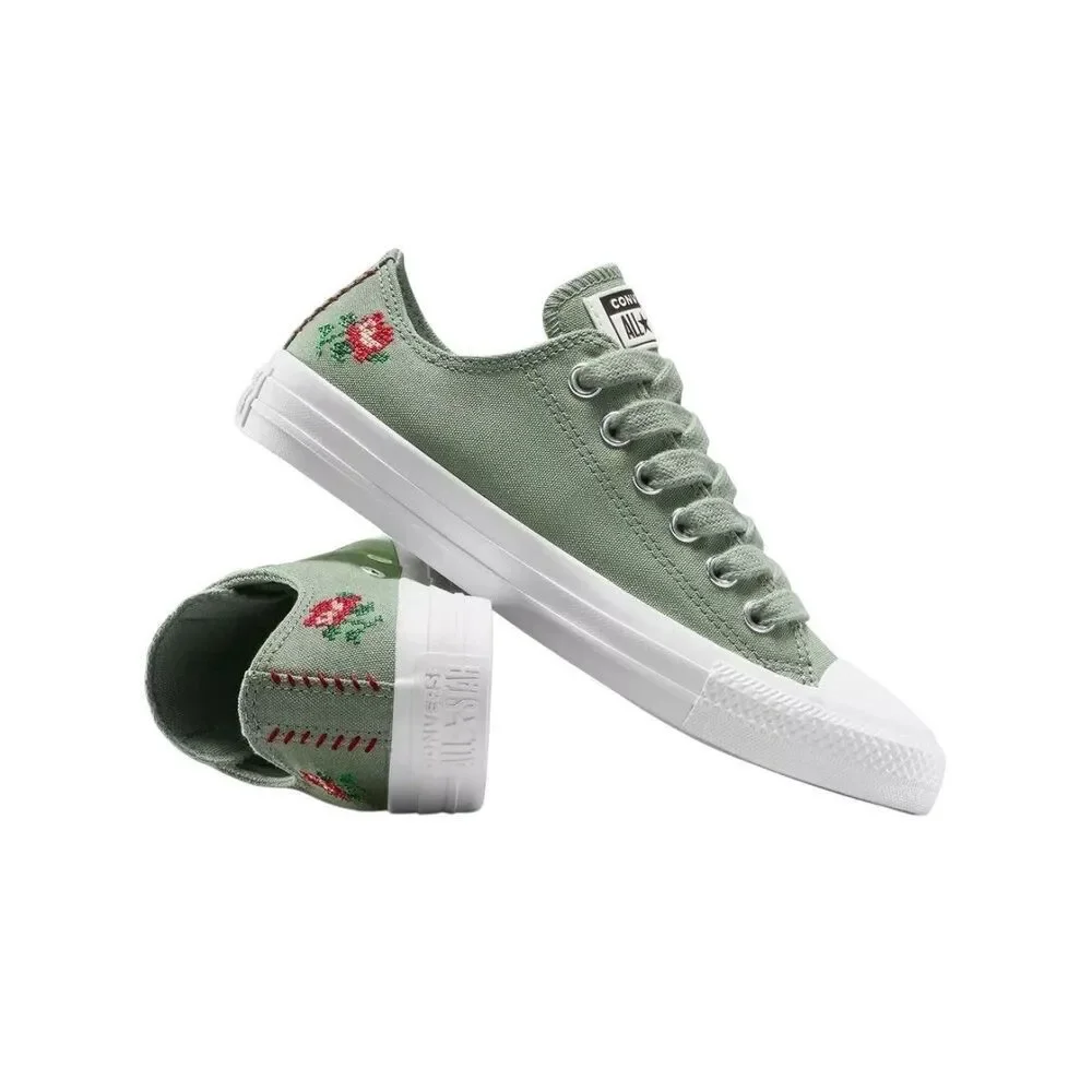 Converse Chuck Taylor All Star Rose Cross Stitch Sneakers Green A13658C Size 6 - Picture 4 of 8